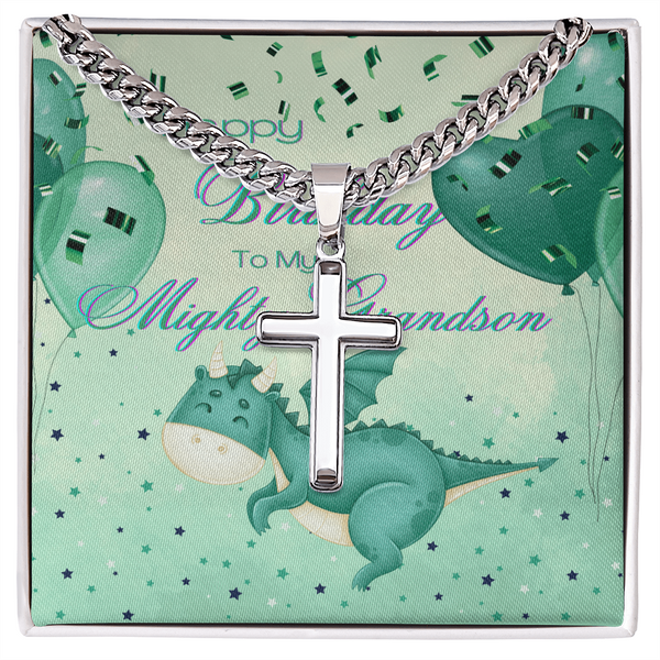To My Mighty Grandson | For Grandson | Urban Saint Necklace | Birthday Card