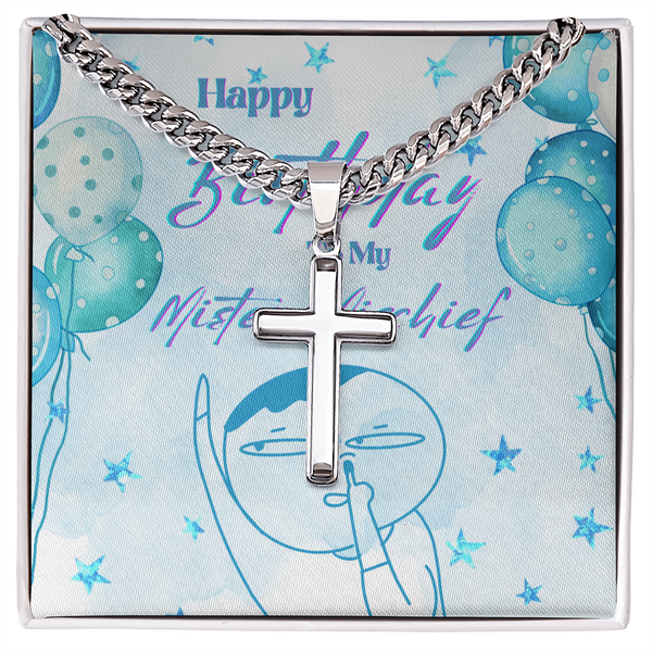 To My Mister Mischief | For Brother | Urban Saint Necklace | Birthday Card