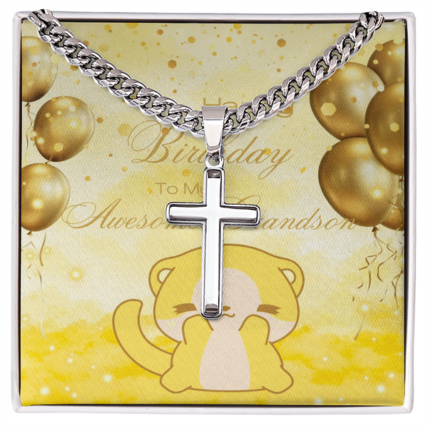 To My Awesome Grandson | For Grandson | Urban Saint Necklace | Birthday Card