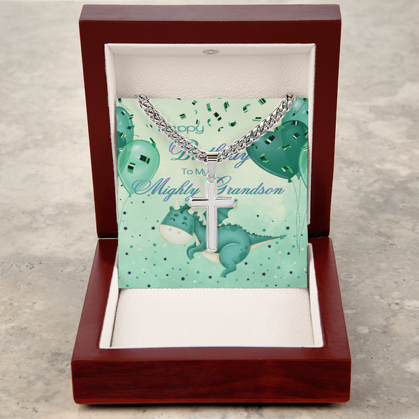 To My Mighty Grandson | For Grandson | Urban Saint Necklace | Birthday Card