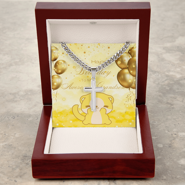 To My Awesome Grandson | For Grandson | Urban Saint Necklace | Birthday Card