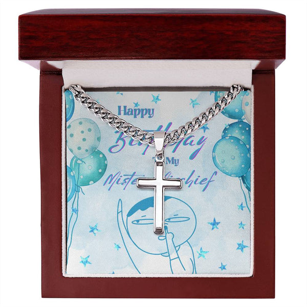 To My Mister Mischief | For Brother | Urban Saint Necklace | Birthday Card