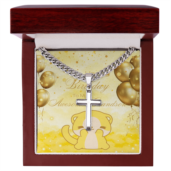 To My Awesome Grandson | For Grandson | Urban Saint Necklace | Birthday Card
