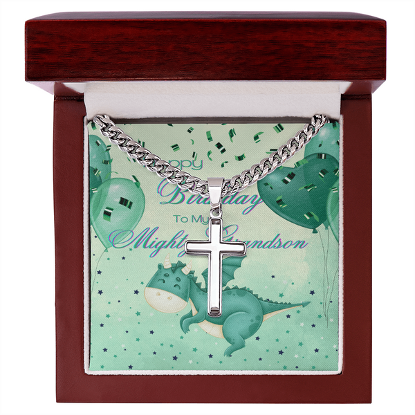 To My Mighty Grandson | For Grandson | Urban Saint Necklace | Birthday Card